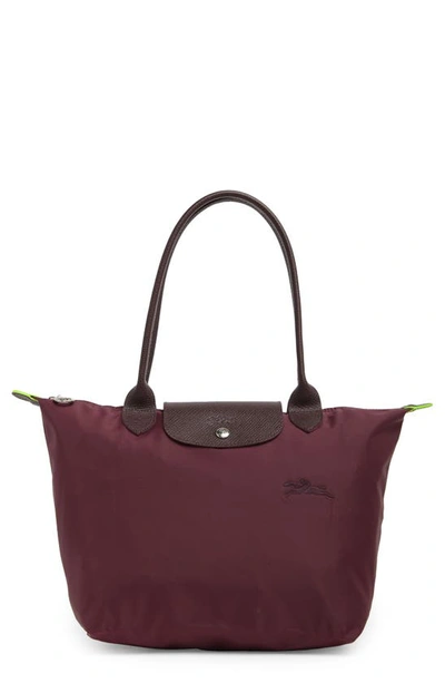 Longchamp Medium Le Pliage Green Recycled Canvas Shoulder Tote Bag In Burgundy