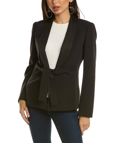 Donna Karan Satin Collar Tie-front Blazer In Black