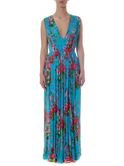 Leitmotiv Floral Viscose Folded Dress In Azul/pink/green