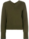 Helmut Lang Cashmere High V Neck Sweater In Green