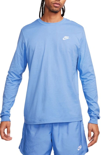 Nike Sportswear Long Sleeve Club T-shirt In Blue