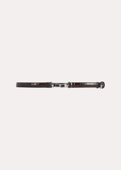 Totême Double Clasp Leather Belt Dark Brown Croco