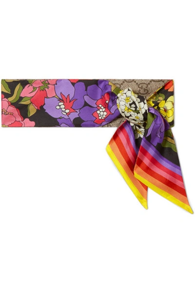 Gucci Gg And Floral-printed Silk Scarf In Purple