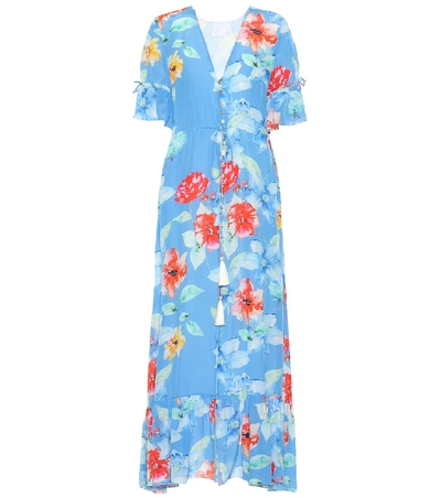 Athena Procopiou Floral-printed Silk Dress In Blue