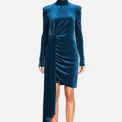 One33 Social The Diana | Turquoise Velvet Turtleneck Mini Dress In Blue
