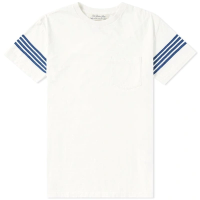 Remi Relief Four Stripe Sleeve Pocket Tee In White