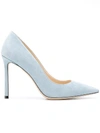 Jimmy Choo Romy 85 Light Blue Suede Pumps