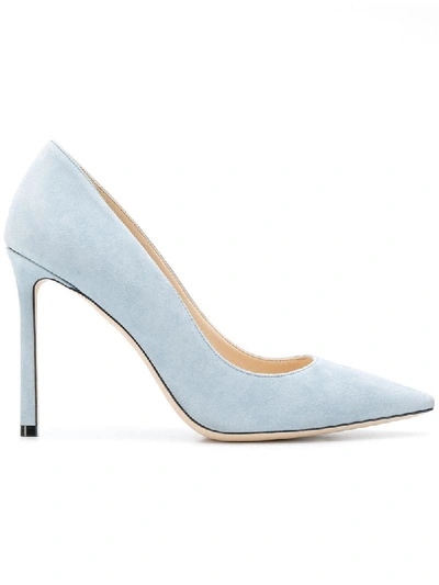 Jimmy Choo Romy 85 Light Blue Suede Pumps