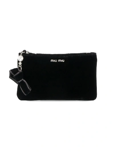Miu Miu Bow And Crystal Pouch In Black