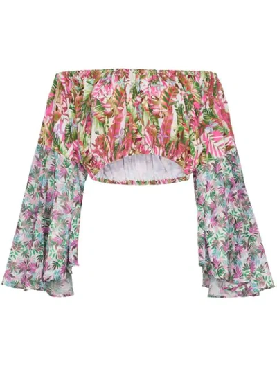 All Things Mochi Lenny Floral Print Cropped Cotton Blouse In Multicolour