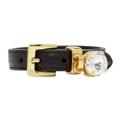 Miu Miu Black Leather Crystal Bracelet In F0002 Black
