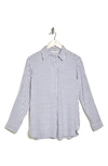Max Studio Stripe Oversize Long Sleeve Button-up Tunic In Indigo/ Black Framed Stripe