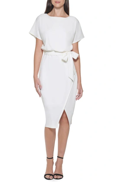Kensie Tie Front Blouson Dress In Ivory