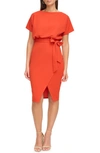 Kensie Tie Front Blouson Dress In Hot Coral