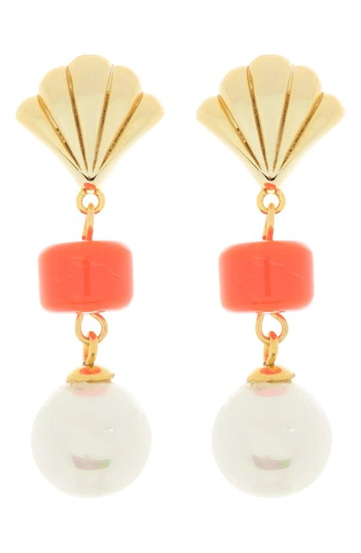 Adornia Imitation Pearl Shell Drop Earrings In Gold