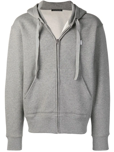 Acne Studios Ferris Face Patch Unisex Zip Hoodie In Grey