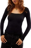 Free People Have It All Square Neck Knit Top In Black