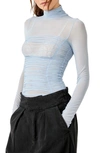Free People Under It All Ruched Mesh Turtleneck Bodysuit In Silver Blues