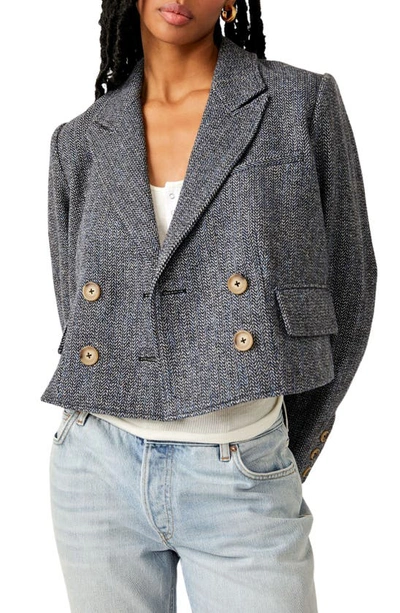 Free People Heritage Double Breasted Crop Blazer In Grey