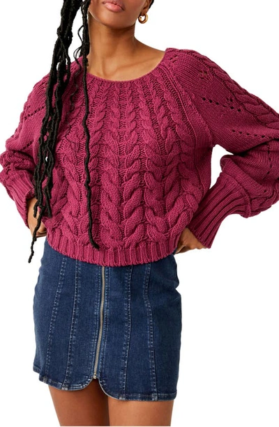 Free People Sandre Cable Stitch Pullover In Dreamy Mulberry