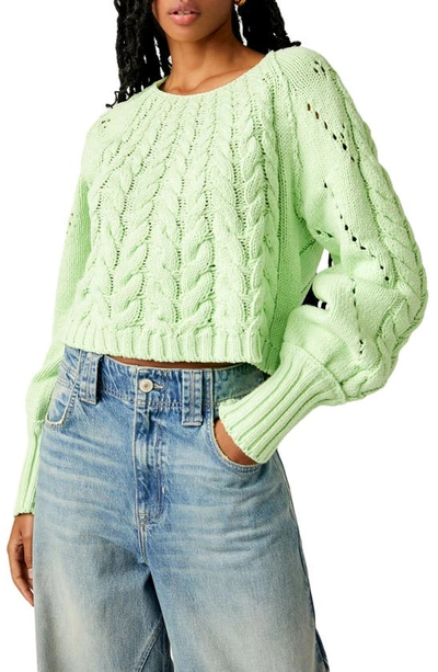 Free People Sandre Cable Stitch Pullover In Green Light