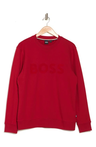 Hugo Boss Stadler Crewneck Cotton Sweatshirt In Bright Red