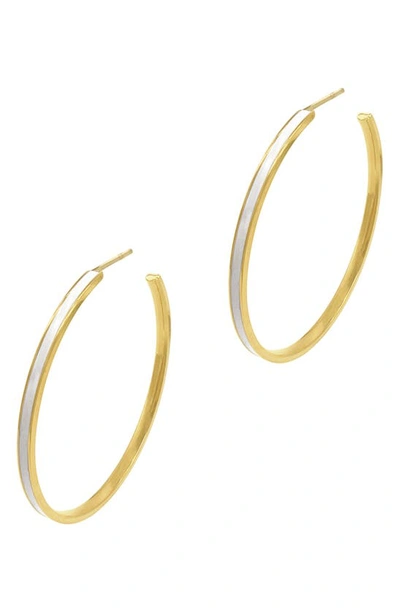 Adornia Enamel Hoop Earrings In White/ Yellow Gold