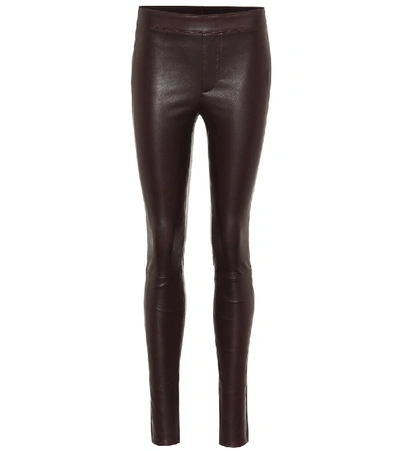 Helmut Lang Lamb Leather Leggings In Wine