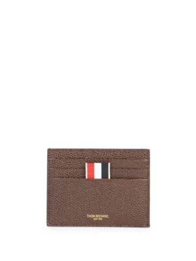 Thom Browne Pebble-grain Leather Card Holder In Dark Brown