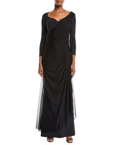 Chiara Boni La Petite Robe Amaia Ruched Gown W/ Tulle Overlay
