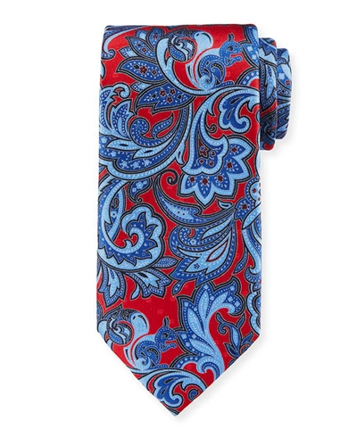 Ermenegildo Zegna Large Paisley Silk Tie, Red/blue