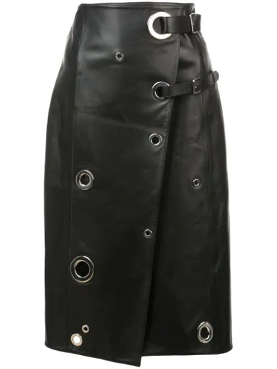 Altuzarra Grommet Wrap-front Leather Skirt In Black