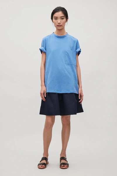 Cos Flared Cotton Skirt In Blue