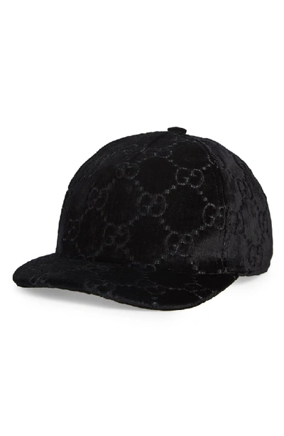 Gucci Gg Supreme Velvet Baseball Hat, Black In Black/ Black