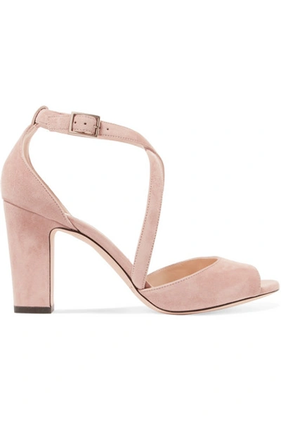 Jimmy Choo Carrie 85 Suede Sandals In Neutral