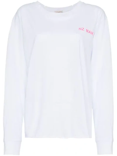 Natasha Zinko Text Print Long Sleeve Cotton T Shirt - White