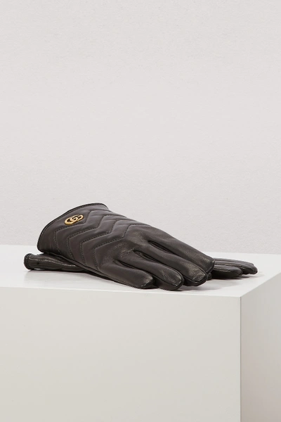 Gucci Gg Marmont Leather Gloves In Black