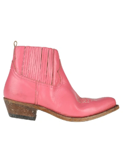 Golden Goose Crosby Leather Cowboy Ankle Boots In Pink