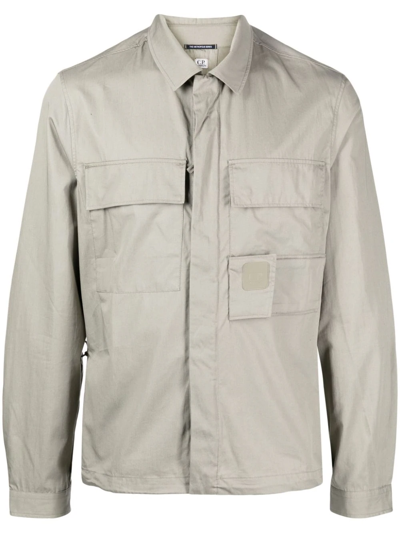 C.p. Company Taupe Flap Pocket Shirt In White