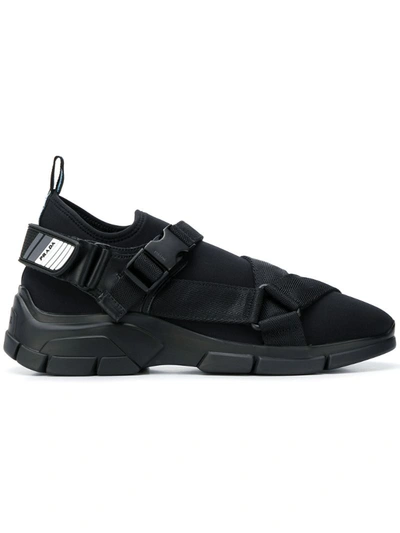 Prada Black Buckled Neoprene Sneakers