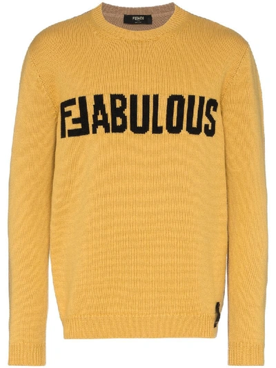 Fendi Two Tone Ffabulous Wool Intarsia Sweater In Yellow