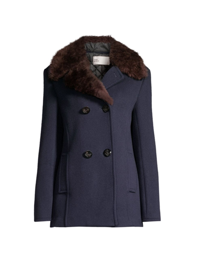 Tory Burch Flannel Peacoat In Navy