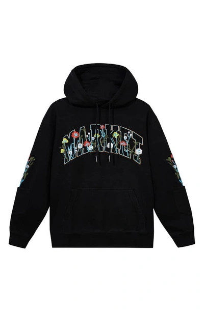 Market Bouquet Embroidered Cotton Logo Hoodie In Washed Black