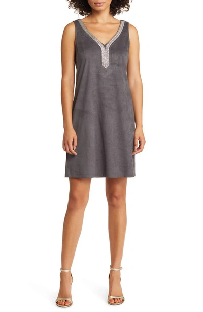 Tommy Bahama Salina Sands Embellished Faux Suede Shift Dress In Forged Iron