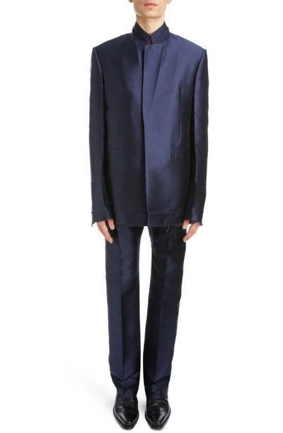 Givenchy Slim Fit Raw Edge Silk Blazer In Dark Blue