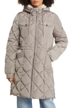 Lucky Brand Quilted Hooded Coat In Taupe