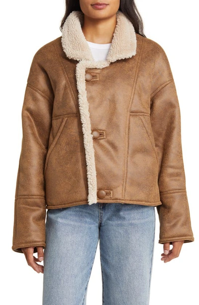 Lucky Brand Faux Shearling Moto Jacket In Cognac