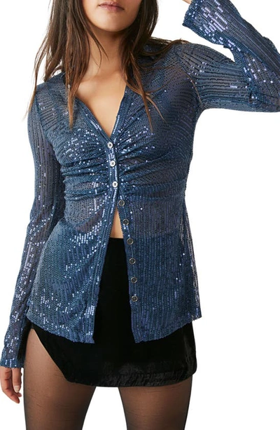 Free People Sequin Ruched Shirt In Multi