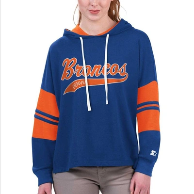 Starter Royal Denver Broncos Bump And Run Long Sleeve Hoodie T-shirt