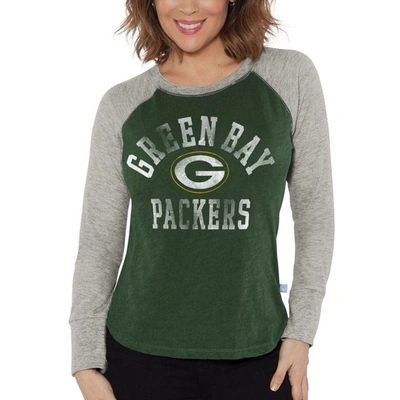 G-iii 4her By Carl Banks Green/heather Gray Green Bay Packers Waffle Knit Raglan Long Sleeve T-shirt